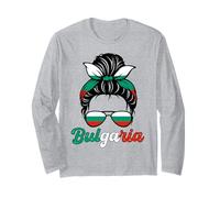 Bulgarie Femme Bulgare Fille Drapeau Patriotique Chignon désordonné Manche Longue