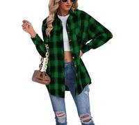 Buliezy Chemise Femme a Carreaux Manche Longue Chemisier élégant Chemise Classique Coton Plaid Veste,Vert,L