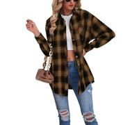 Buliezy Chemise Femme a Carreaux Manche Longue Chemisier élégant Chemise Classique Coton Plaid Veste,Kaki,XL