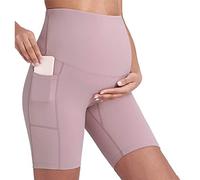Buliezy Short de Yoga de maternité Noir avec Poches pour téléphone - Taille Haute - Soutien sans Couture - Doux et Actif - Taille S à XL