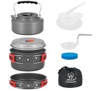 Bulin Casserole Camping Ultra Léger Lot de 11 pour 2-3 Personnes Ensemble de Popotes Aluminium Épaissi Équipement de Cuisine Portable avec Sac de Transport Randonnée Extérieur Pique-Nique