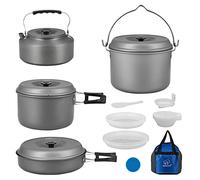 Bulin Set Popote Camping Aluminium Léger et Portable avec Couverts Pliables | Kit Cuisine Camping Robustes et Durables en Aluminium, Tout Empilable pour Camping, Outdoor, Trekking et Pique-Nique