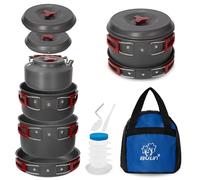 Bulin Set Popote Camping Aluminium Léger et Portable avec Couverts Pliables | Kit Cuisine Camping Robustes et Durables en Aluminium, Tout Empilable pour Camping, Outdoor, Trekking et Pique-Nique