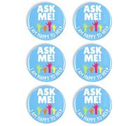 Bulk Ask Me Anything Lot de 6 boutons pour bénévolat, enseignant et employés du service clientèle 5,7 cm, 2.25 Inches, Plastique, Sans pierre précieuse