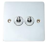 Bulk Hardware TM BH02981 Interrupteur à bascule sur plaque plate double 2 voies Chrome, Blanc