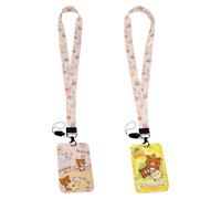 BULKEE Porte-Badge Ours 2 PCS, Anime Lanyard Porte Badge d'identification avec Cordon Tour de Cou, Pour Clés, Carte d'étudiants, Carte Bus