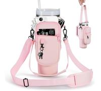 BULKITEM Sac de transport pour bouteille d'eau de 887 ml avec poche de téléphone pour gobelet Stanley rose de 887 ml avec poignée, pochette en néoprène avec sangle pour accessoires de tasse Stanley de