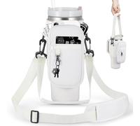 BULKITEM Sac de transport pour bouteille d'eau de 887 ml avec poche pour téléphone et gobelet Stanley de 887 ml avec poignée, en néoprène isolé crème, pour accessoires de tasse Stanley