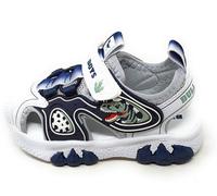 Bull Boys Sandale DNCL5191 T-Rex à bout fermé,Lumières LED,Semelle amortissante avec empreinte de dinosaure,Déchirable, Blanc, 26 EU