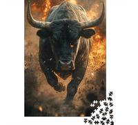 Bull Charging Forward Jigsaw Puzzles for Adults Black Bull Head Art Educational Games for The Whole Family Women 38x26cm 1000pcs