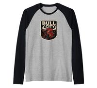 Bull City Durham NC 919 North Carolina Bull Head Homme Femme Manche Raglan