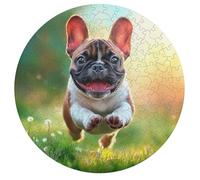 Bull Dog Rond Puzzle 195 Pièces pour Chien Mignon Pet Adultes Enfants Forme d'animal Classique DIY Résumé Chaleureuse Paysage des Art Activité Jouets 195 PCS