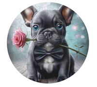 Bull Dog Rond Puzzle 68 Pièces pour Chien Mignon Pet Adultes Enfants Forme d'animal Cadeau Original Décoration Murale Classique Parfait Qualité Premium 68 PCS