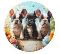 Bull Dog Rond Puzzle 68 Pièces pour Chien Mignon Pet Adultes Enfants Forme d'animal Cadeau Original Décoration Murale Classique Parfait Qualité Premium 68 PCS