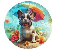 Bull Dog Rond Puzzle 68 Pièces pour Chien Mignon Pet Adultes Enfants Forme d'animal Cadeau Original Décoration Murale Classique Parfait Qualité Premium 68 PCS