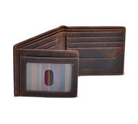 BULL GUARD Portefeuille à deux volets avec blocage RFID pour homme, en cuir pleine fleur marron avec 2 fenêtres d'identification de qualité supérieure et haute capacité, M, Portefeuille RFID
