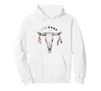 Bull Skull Moon Phases with Boho Feathers Sweat à Capuche