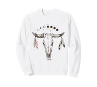 Bull Skull Moon Phases with Boho Feathers Sweatshirt