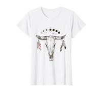 Bull Skull Moon Phases with Boho Feathers T-Shirt