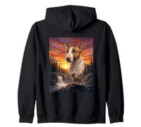 Bull Terrier Amoureux des Chiens Vintage Coucher de Soleil Forêt Nature Art Sweat à Capuche