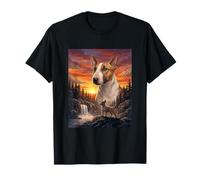 Bull Terrier Amoureux des Chiens Vintage Coucher de Soleil Forêt Nature Art T-Shirt
