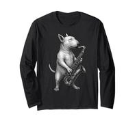 Bull Terrier anglais jouant du saxophone jazz pour amoureux des chiens Manche Longue