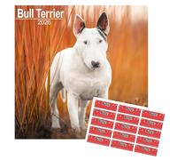 Bull Terrier Calendrier 2025 | Calendrier mural carré de race de chien | 16 mois | avec autocollants d'organisation