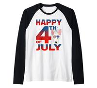 Bull Terrier Dog American Flag Glasses Happy 4th of July Manche Raglan