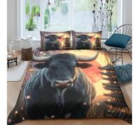 Bull with horns Housse de Couette 3 Pièces 3D Imprimée Facile d'entretien Japanese temple scène Ensemble De Literie avec Taie d'oreiller Ultra Douce for Garçons Adolescents Double（200x200cm）