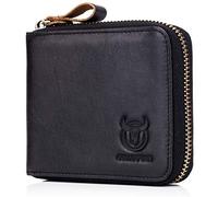 BULLCAPTAIN Portefeuille pour homme en cuir véritable avec fermeture éclair et blocage RFID, noir, Small, Simplicité