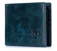 BULLCAPTAIN Portefeuille RFID QB-05 pour homme en cuir véritable avec 2 fenêtres d'identification, bleu paon, Small, Rétro