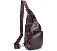 BULLCAPTAIN Sac à bandoulière décontracté en cuir pour homme, marron, Small