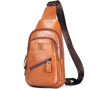 BULLCAPTAIN Sac à bandoulière en cuir pour homme avec port de charge USB, sac à dos décontracté à bandoulière et poitrine, marron, 12"x7"x3.5"
