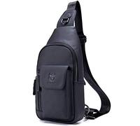 BULLCAPTAIN Sac à bandoulière en cuir pour homme - Sac à bandoulière décontracté pour voyage, randonnée - noir -