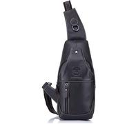 BULLCAPTAIN Sac de poitrine en cuir véritable homme - bandoulière vintage noir