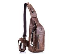 BULLCAPTAIN Sac de Poitrine Homme en Cuir, Veritable Sacoche à Bandoulière Sacs a dos porté épaule Travers Pochettes des Sport Affaires Voyage (Marron)
