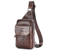 BULLCAPTAIN Samll Sac à dos à bandoulière en cuir pour homme - Sac de poitrine pour randonnée, voyage (marron foncé)