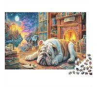 Bulldog à la Maison Puzzle 1000 Pièces Adulte Cheminée Nook Qualité Supérieure Classique Jeu Éducatif Défi Cadeau De Noël Jeu De Famille 52x38cm/1000pcs