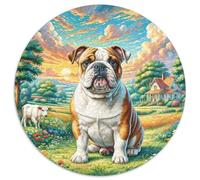 Bulldog Anglais 1000 Pièces Puzzle Circulaire Chien de Compagnie Puzzle Adulte pour Enfants Jeux De Défi Uniques Jeu D'Intelligence De l'art De La Décoration Moderne 1000pcs (67.5x67.5cm)