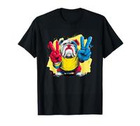 Bulldog Anglais Double Peace Retro Pop Character Graphic T-Shirt