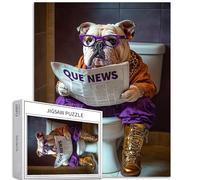 Bulldog - Casse-tête de lecture de journal sur les toilettes de 1 000 pièces pour adultes, fond de salle de bain, puzzles colorés pour décoration de la maison, cadeaux, puzzle familial, parfait pour