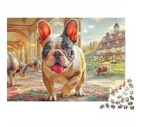 Bulldog dans Le Mansion 1000 Pieces Extra-Thick Cardboard Family Belle décoration de Chien Puzzle Office Break Brain Training Leisure Activity for Senior Puzzle Enthusiasts 38x26cm/1000pcs