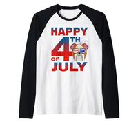 Bulldog Dog American Flag Glasses Happy 4th of July Manche Raglan