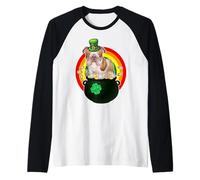 Bulldog Dog Lucky Charm Shamrock Funny St Patricks Day Manche Raglan