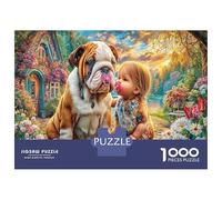 Bulldog et Enfant 1000 Pièces De Puzzle en Carton Solide pour Un Entraînement Cérébral Efficace Bébé Bulldog Amour conçu pour Les Vacances Et comme Cadeau Souvenir Personnalisé 52x38cm/1000pcs