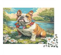 Bulldog Floral Meadow 1000 Piece Jigsaw Puzzle Jigsaw Puzzle for Adults Paper Puzzle Game for Family Focus Relax Decor Gift 70x50cm/1000pcs
