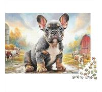 Bulldog français 1000 Piece Recycled Cardboard Family Chiot Art de Campagne Puzzle Party Game Holiday Activity Gift Idea Brain Training for Family Puzzle Lovers 52x38cm/1000pcs