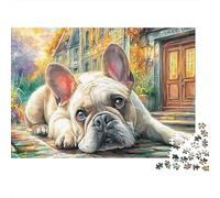Bulldog français 1000 Piece Recycled Cardboard Family Imprimer Le Porche d'automne Puzzle Party Game Holiday Activity Gift Idea Brain Training for Family Puzzle Lovers 70x50cm/1000pcs
