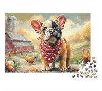 Bulldog français 1000 Piece Sturdy Cardboard Décoration de Poulets de Ferme Jigsaw Puzzle Adults Hard Challenging Decompression Wall Decor Relaxation Gift 70x50cm/1000pcs