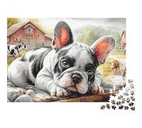 Bulldog français 1000 Piece Sturdy Cardboard Ferme Nature Art Jigsaw Puzzle Adults Hard Challenging Decompression Wall Decor Relaxation Gift 52x38cm/1000pcs